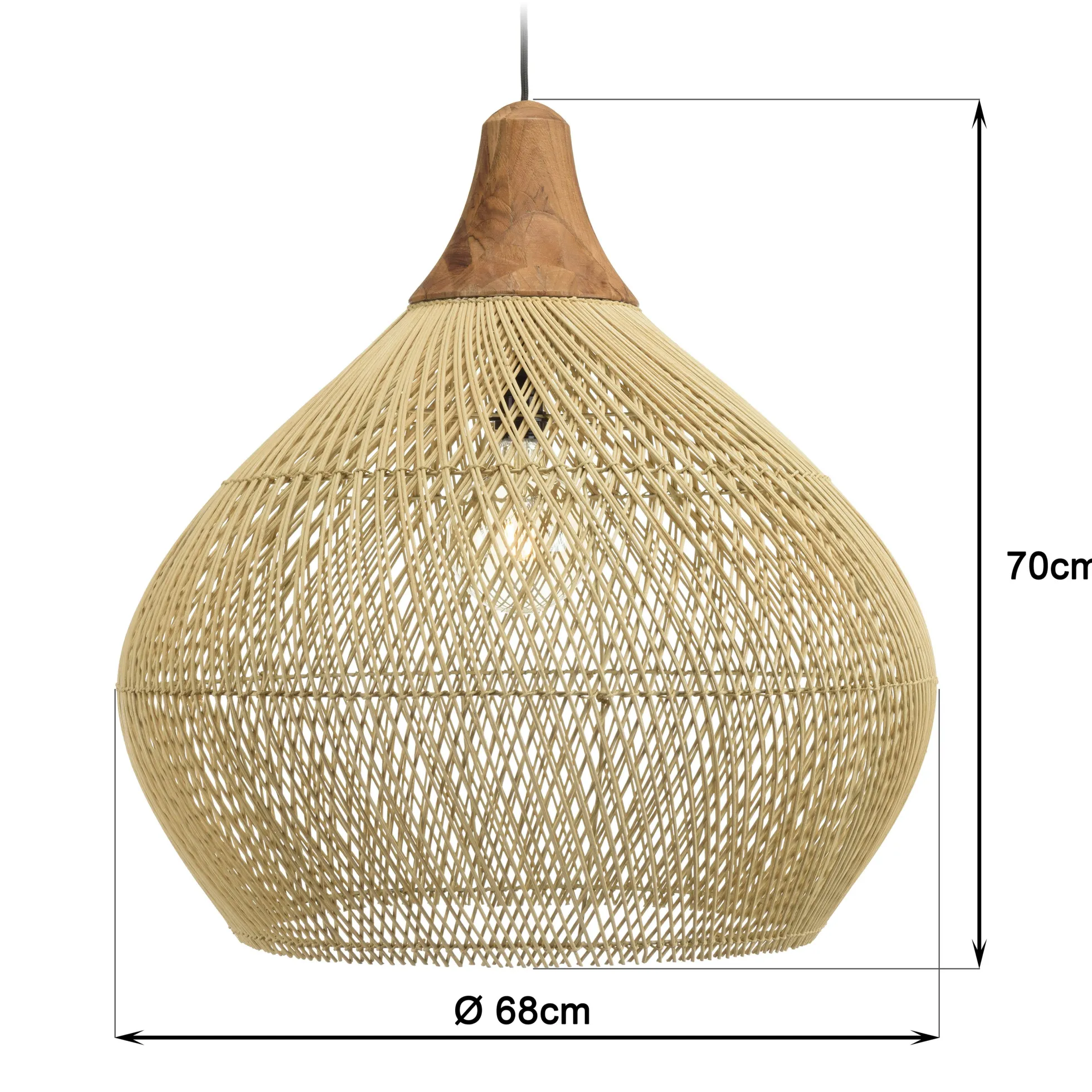 Suspension cloche 68x68cm rotin couleur naturelle et teck FOLELLI