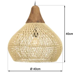 Suspension cloche 40x40cm rotin couleur naturelle et teck FOLELLI