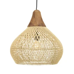 Suspension cloche 40x40cm rotin couleur naturelle et teck FOLELLI