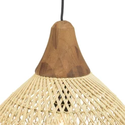 Suspension cloche 40x40cm rotin couleur naturelle et teck FOLELLI
