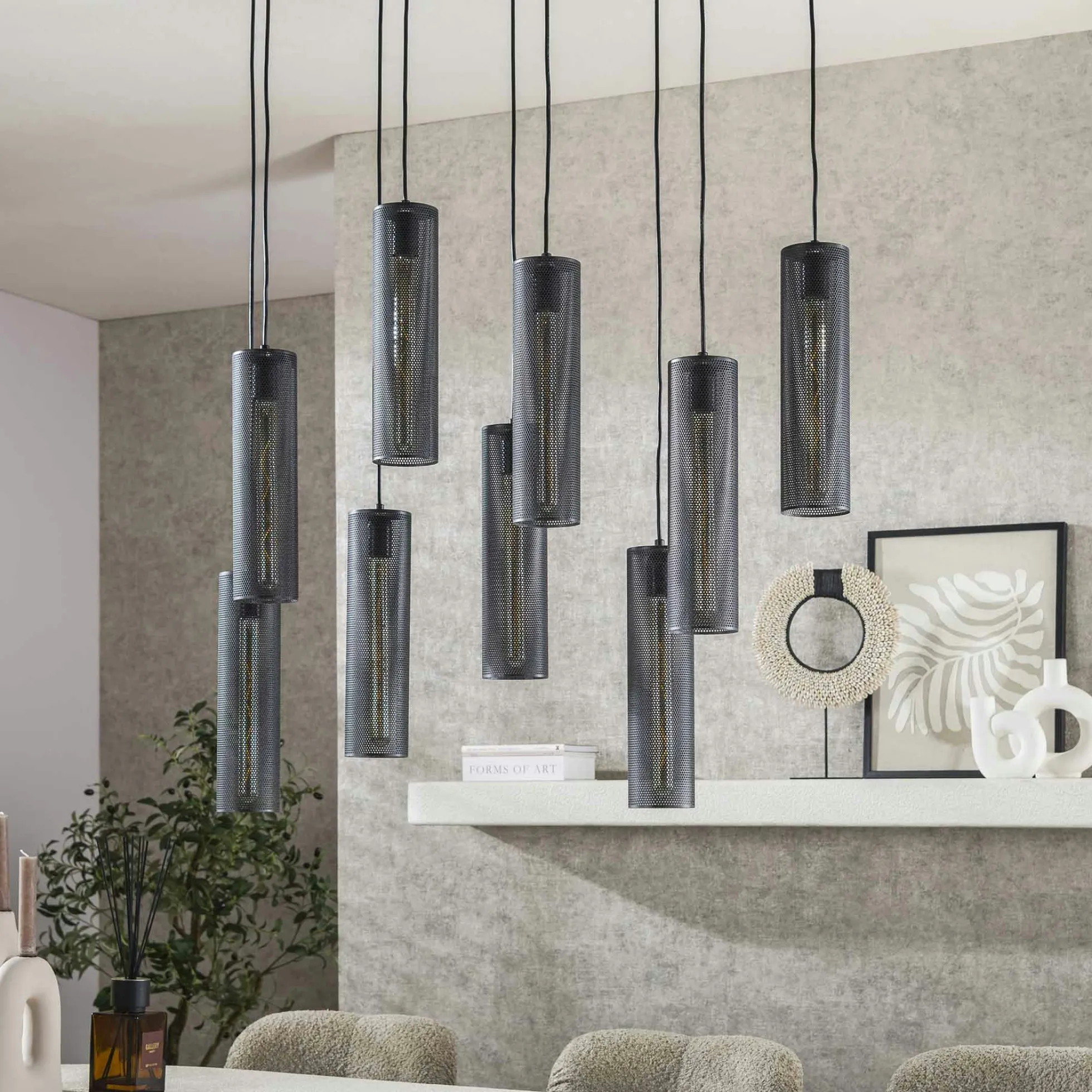 Suspension contemporaine grillagée 9 abat-jour RALF