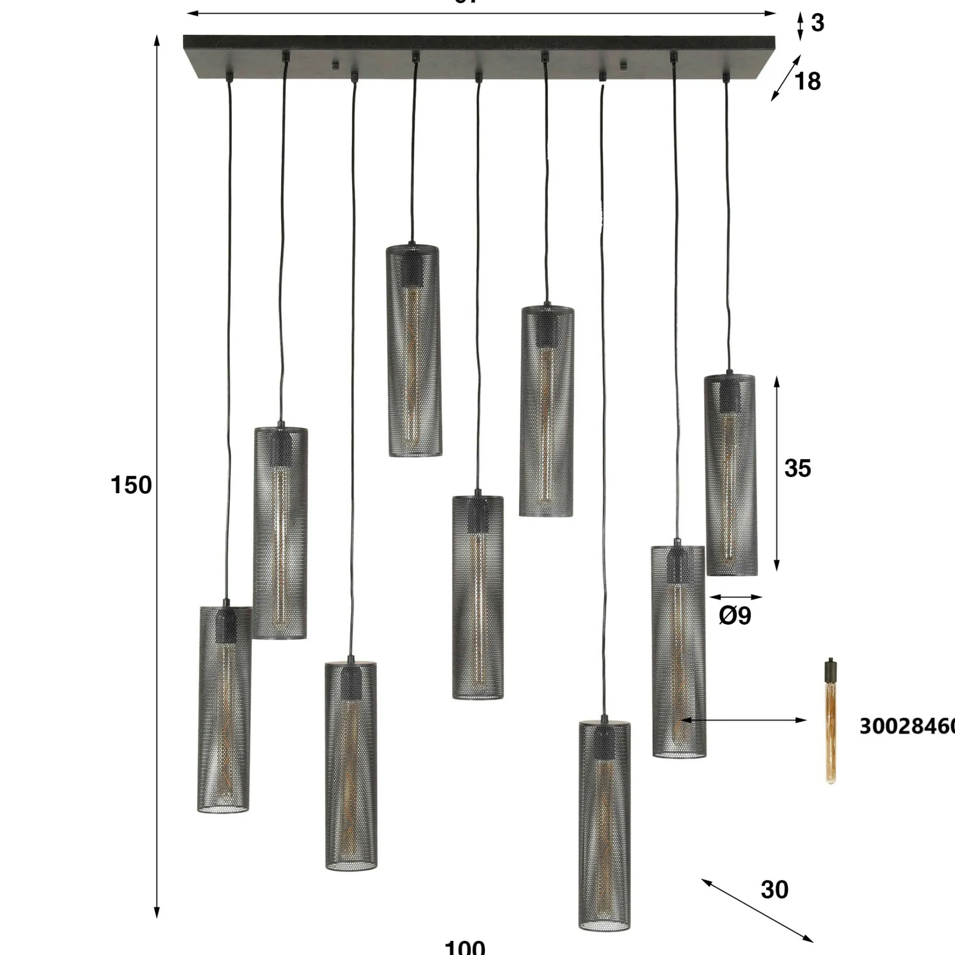 Suspension contemporaine grillagée 9 abat-jour RALF