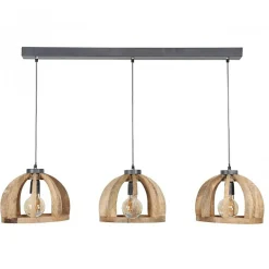 Suspension contemporaine 3 lampes ajourées bois de manguier LUCKNOW