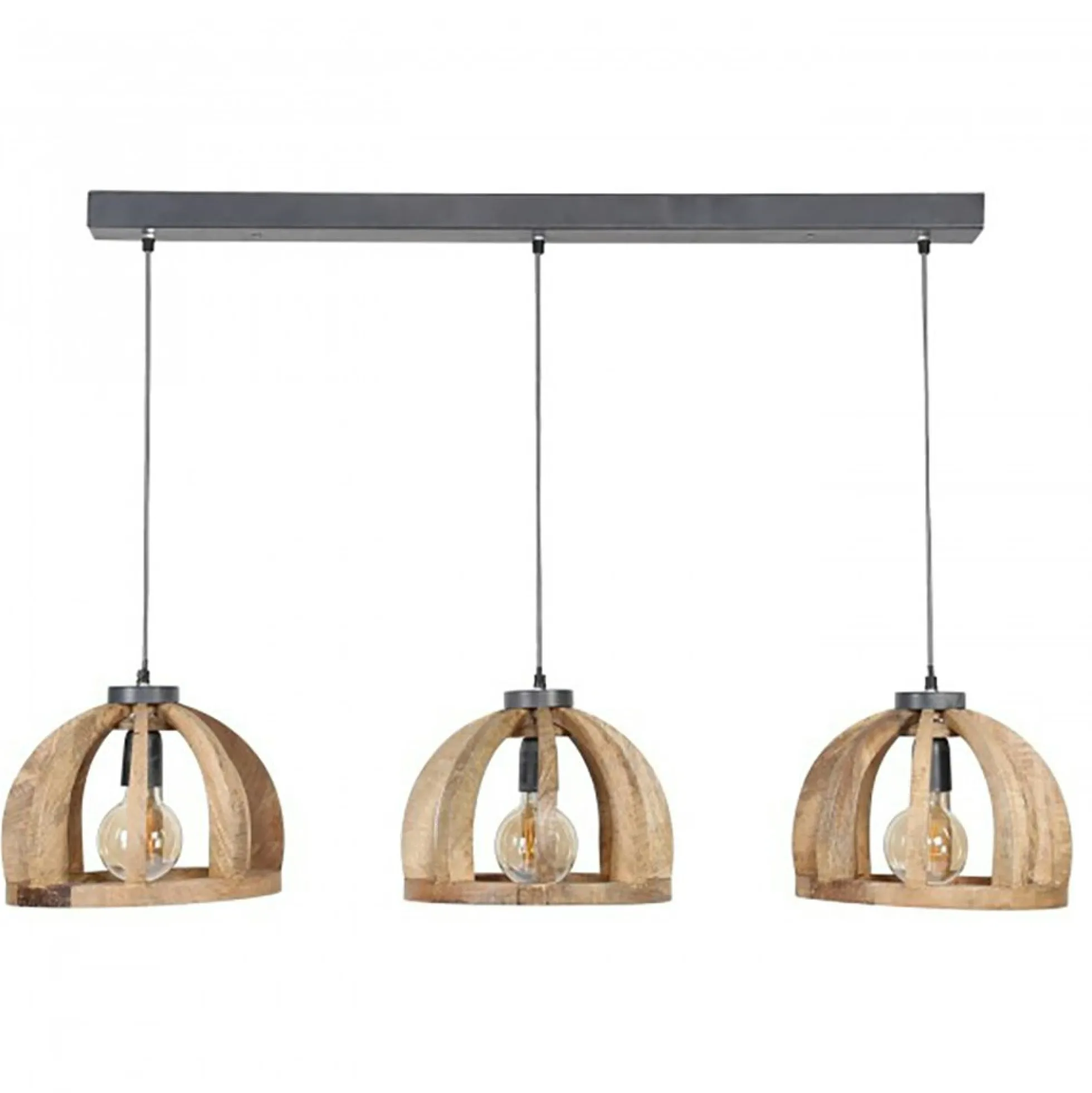 Suspension contemporaine 3 lampes ajourées bois de manguier LUCKNOW