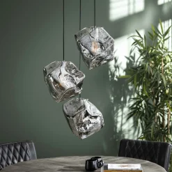 Suspension contemporaine 3 lampes effet glaçon finition chromée NIAGARA