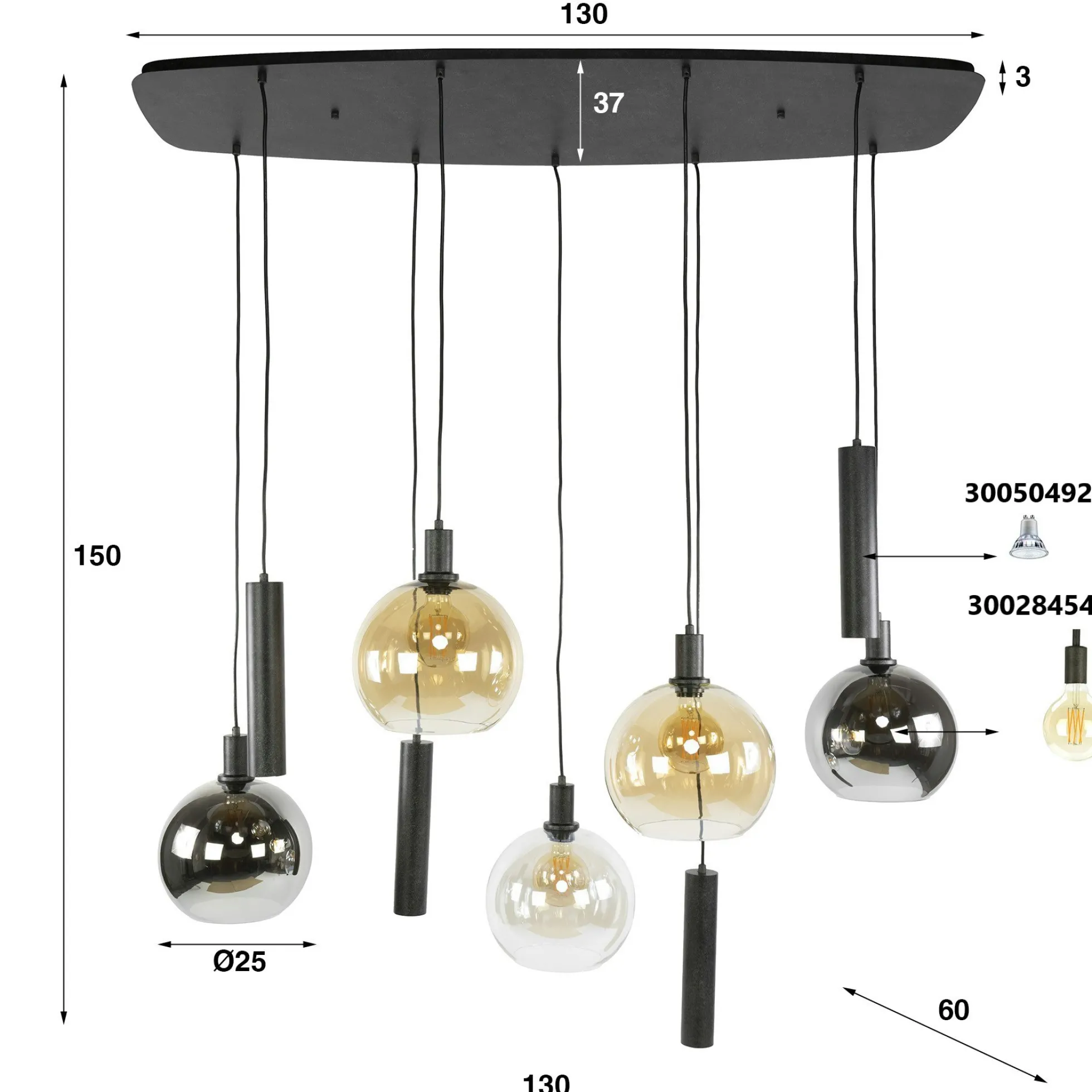 Suspension cuisine design 9 abat-jour assortis NOVA