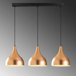 Suspension de cuisine moderne, 3 abat-jour cuivre SILE