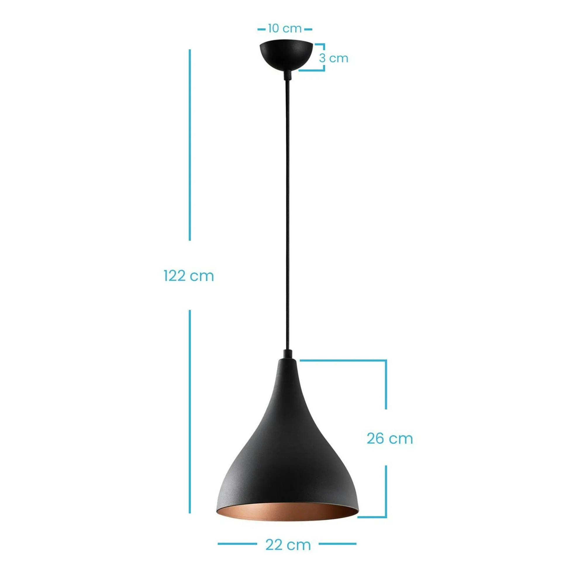 Suspension de cuisine noire mate – intérieur cuivré SILE