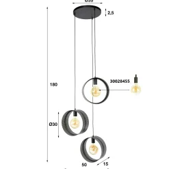 Suspension design 3 anneaux en métal perforé RALF