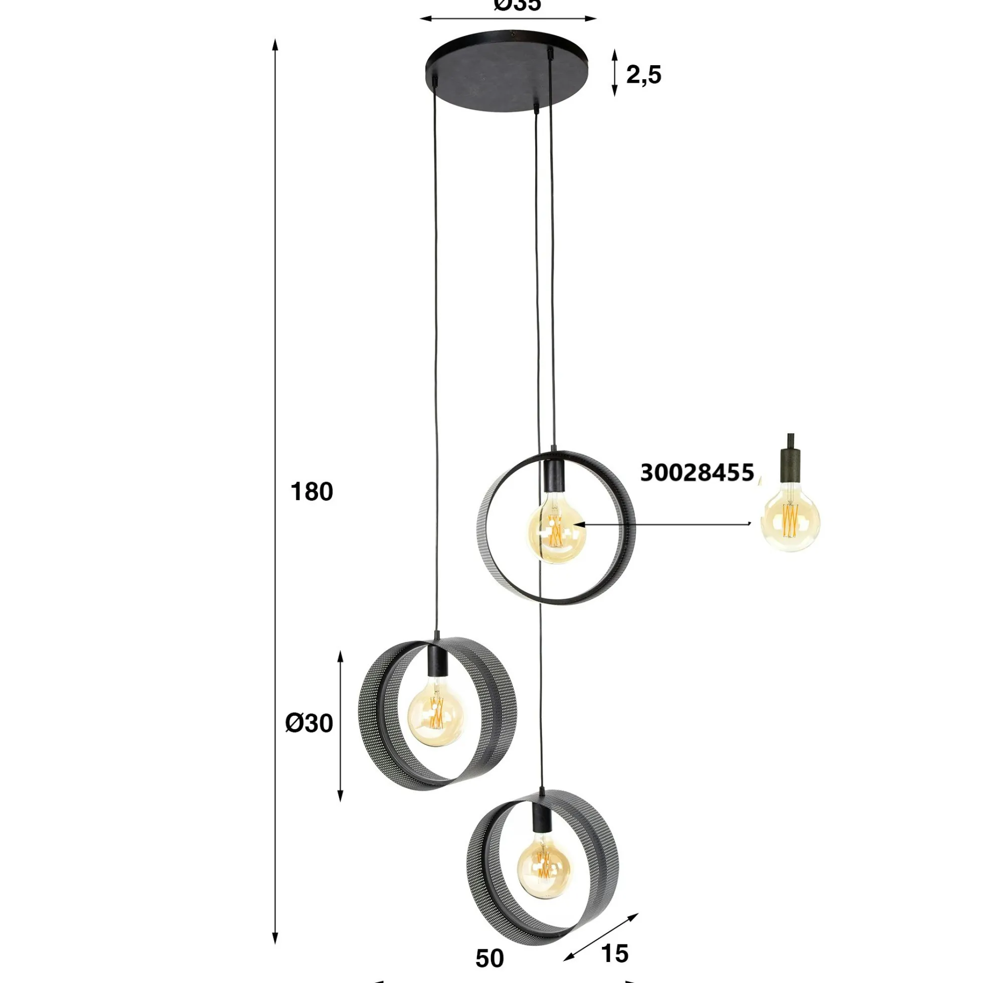 Suspension design 3 anneaux en métal perforé RALF