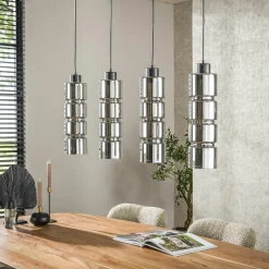 Suspension design en verre chromé 4 abat-jour cylindriques RALF