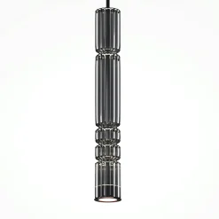 Suspension design LED – abat‑jour verre taillé gris SOLANA