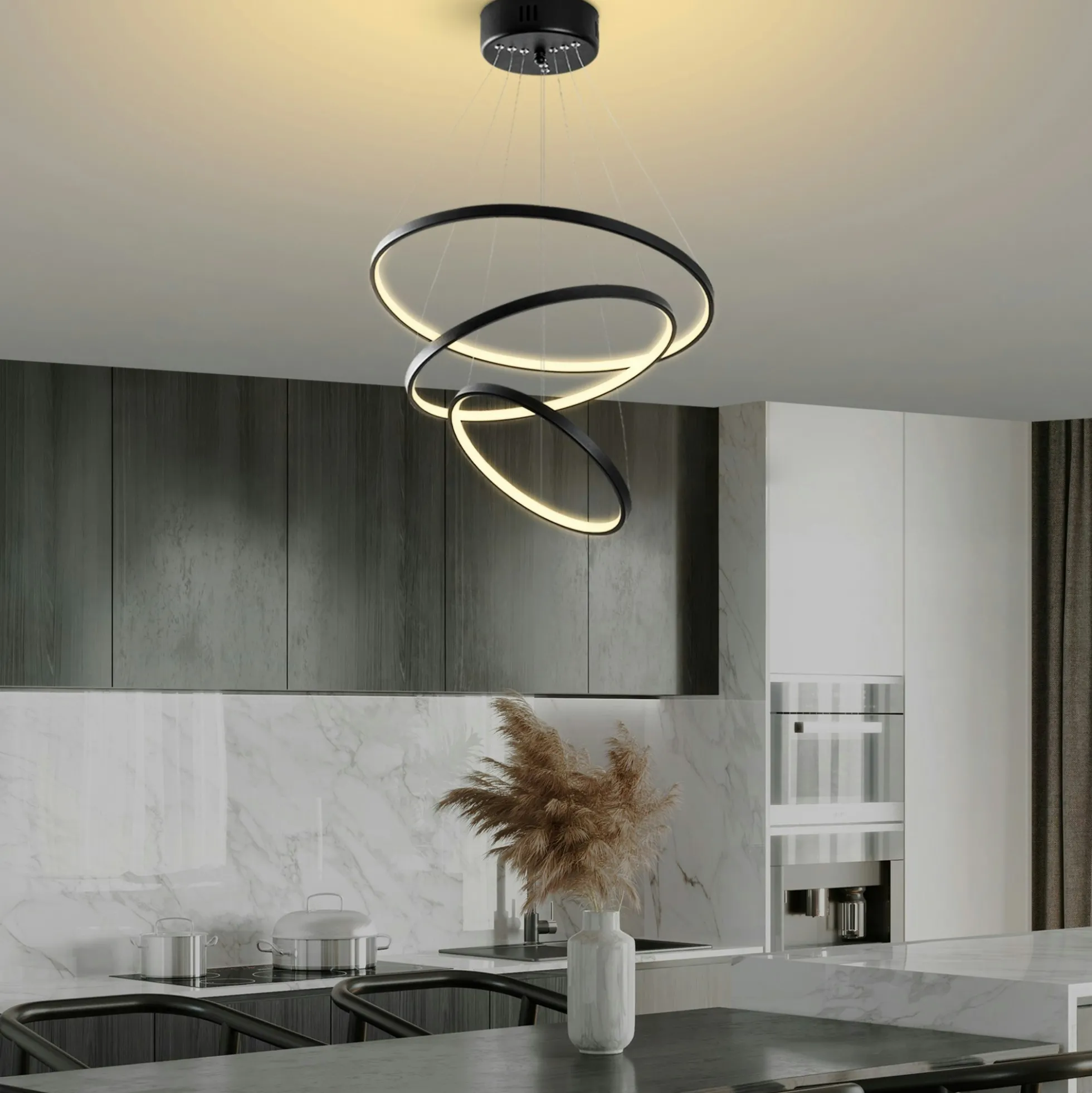 Suspension design LED – noire, 3 anneaux spirale VIESTE