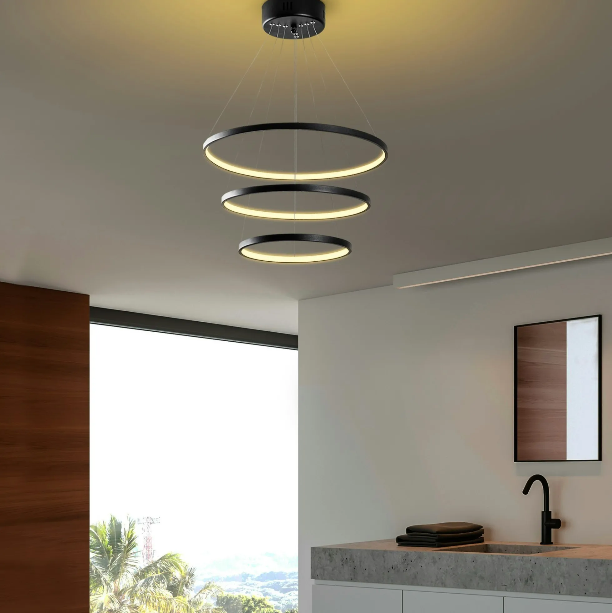 Suspension design LED – noire, 3 anneaux spirale VIESTE