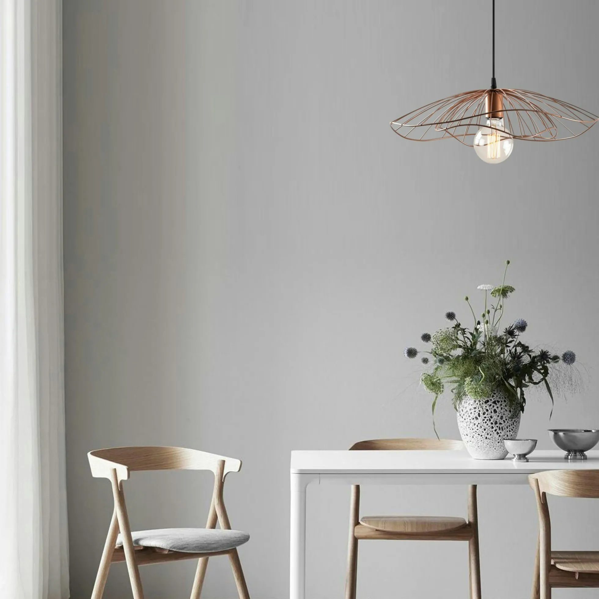 Suspension design métal cuivré filaire forme fleur SINOP