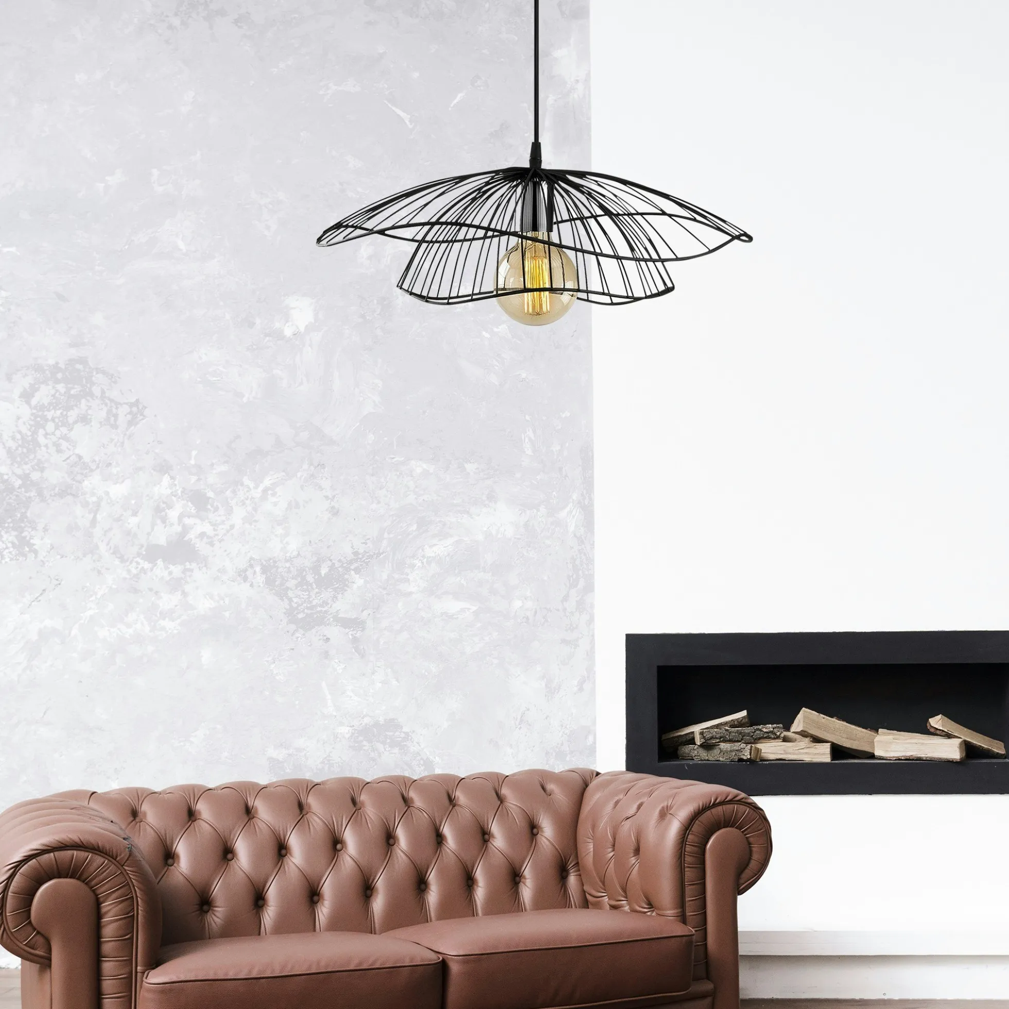 Suspension design métal noir filaire forme fleur SINOP