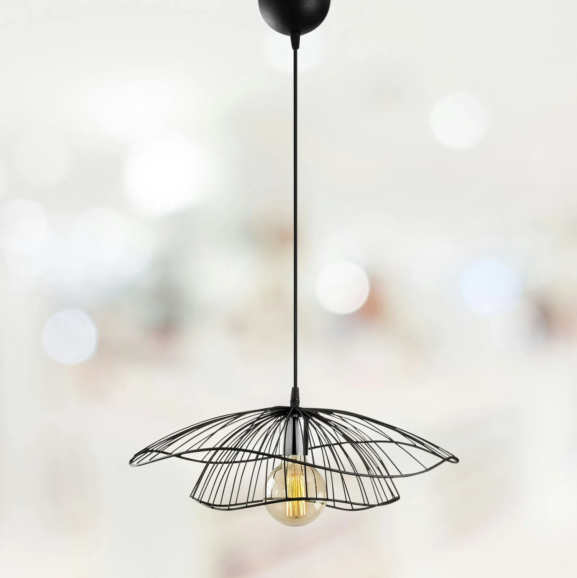 Suspension design métal noir filaire forme fleur SINOP