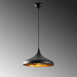 Suspension design noire & dorée évasée, fini alvéolé SILE