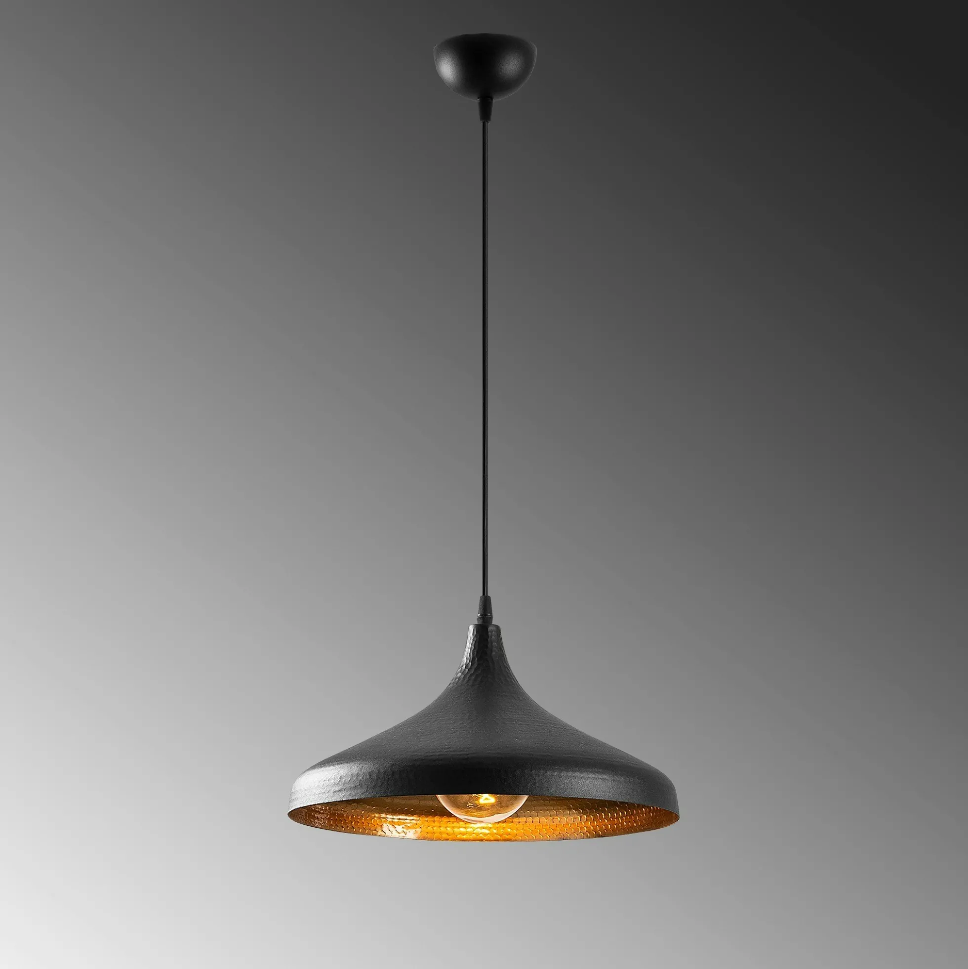 Suspension design noire & dorée évasée, fini alvéolé SILE