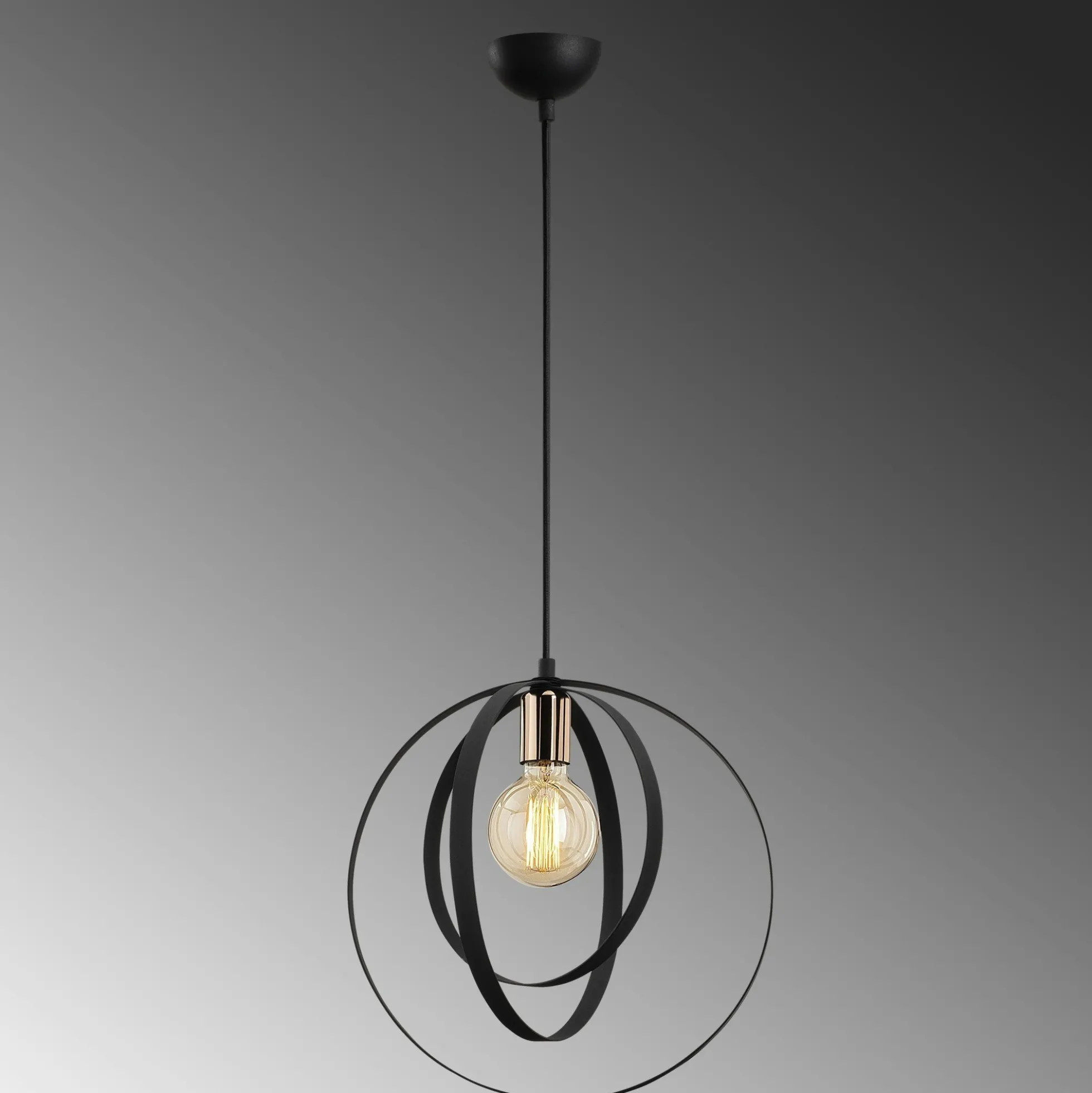 Suspension design noire filaire, anneaux entrelacés SILE