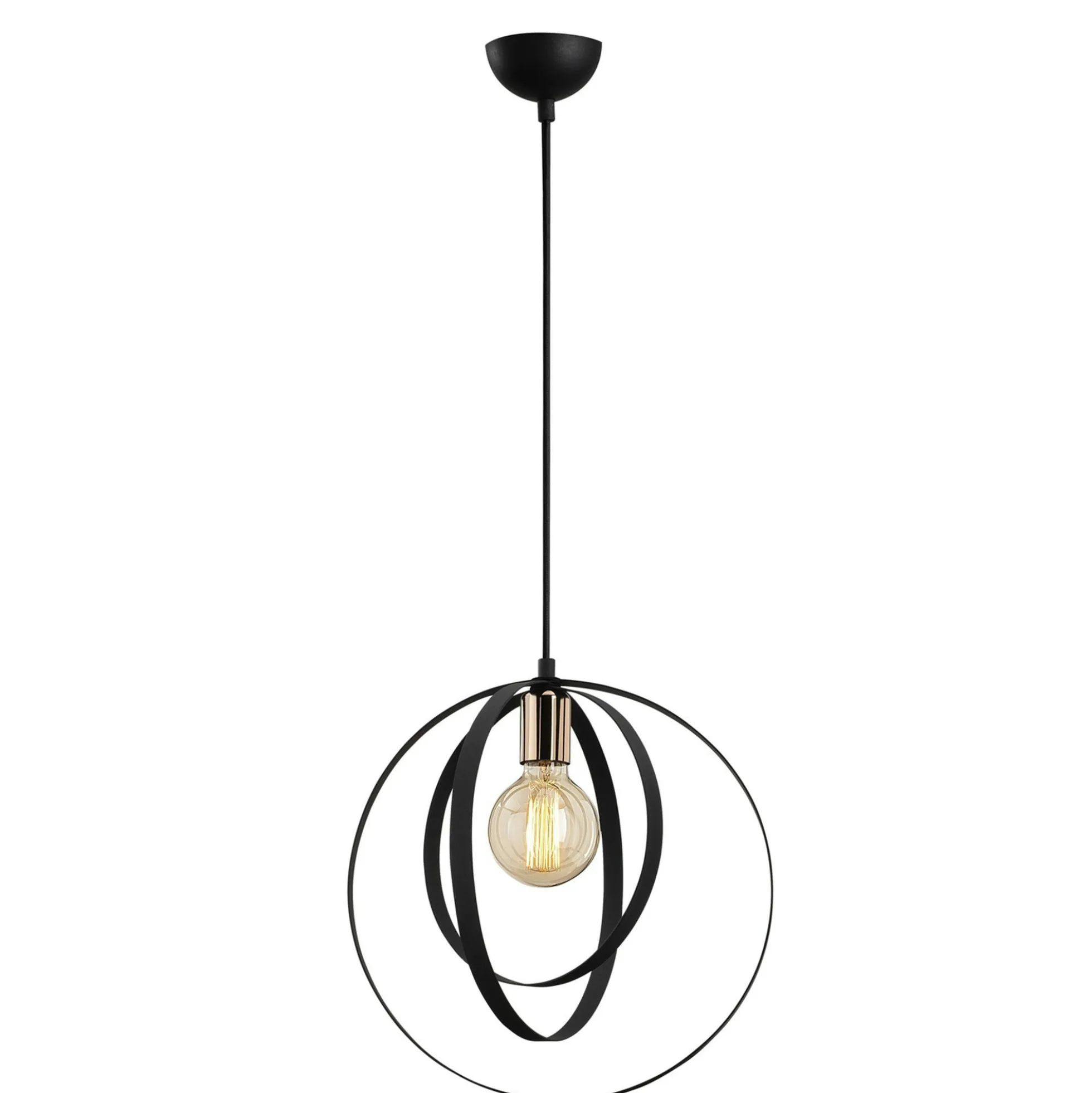 Suspension design noire filaire, anneaux entrelacés SILE
