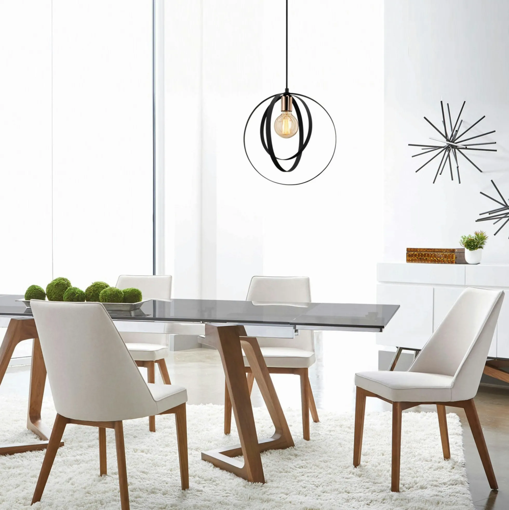 Suspension design noire filaire, anneaux entrelacés SILE