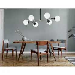 Suspension design noire 6 globes verre dépoli SIERRE