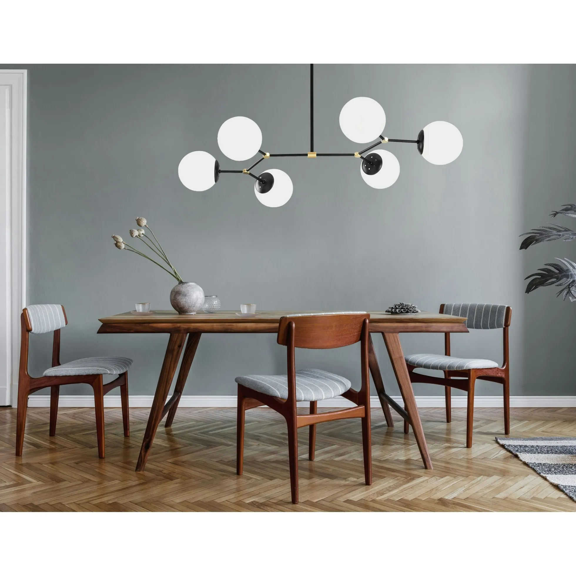 Suspension design noire 6 globes verre dépoli SIERRE