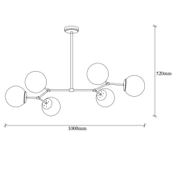 Suspension design noire 6 globes verre dépoli SIERRE
