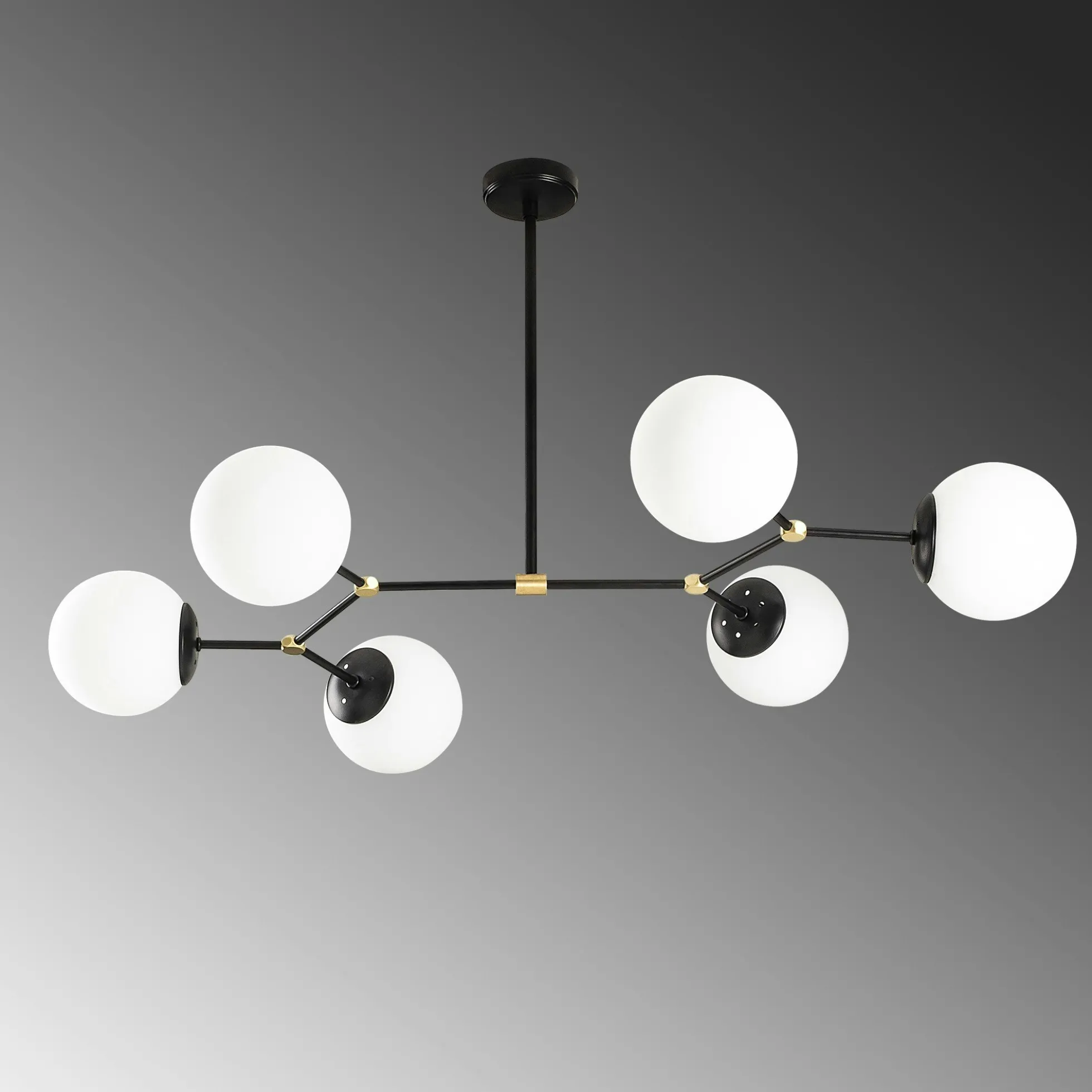 Suspension design noire 6 globes verre dépoli SIERRE