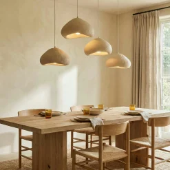 Suspension de table beige organique 4 lampes 154 cm NOXIS
