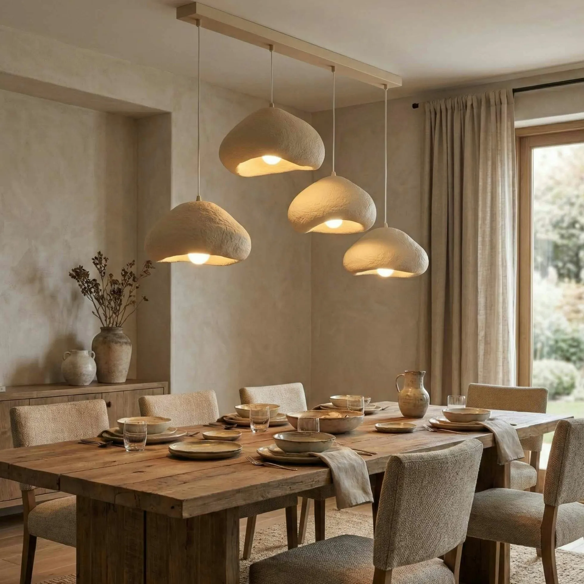 Suspension de table beige organique 4 lampes 154 cm NOXIS