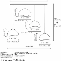 Suspension de table beige organique 4 lampes 154 cm NOXIS