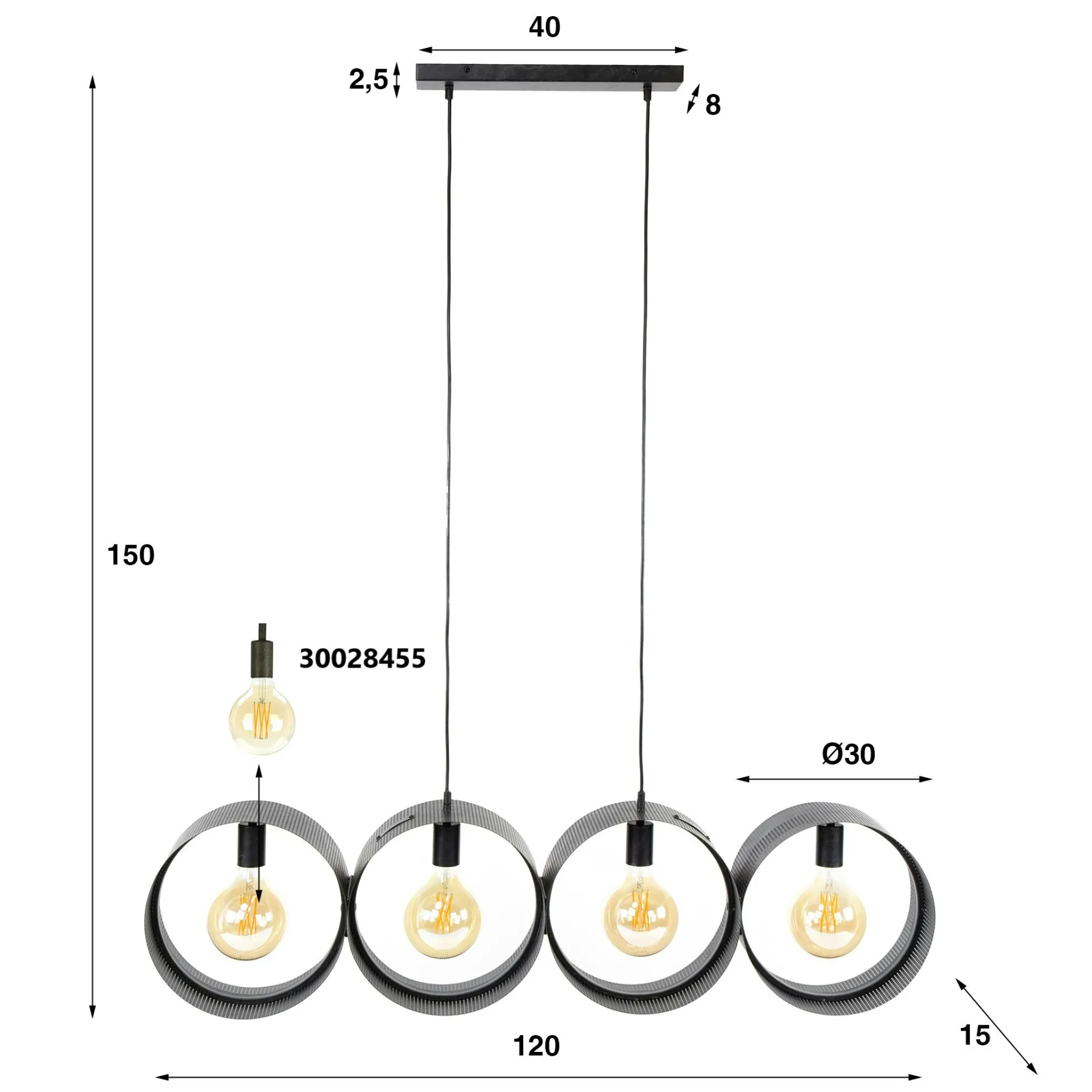 Suspension de table design 4 anneaux en métal perforé RALF