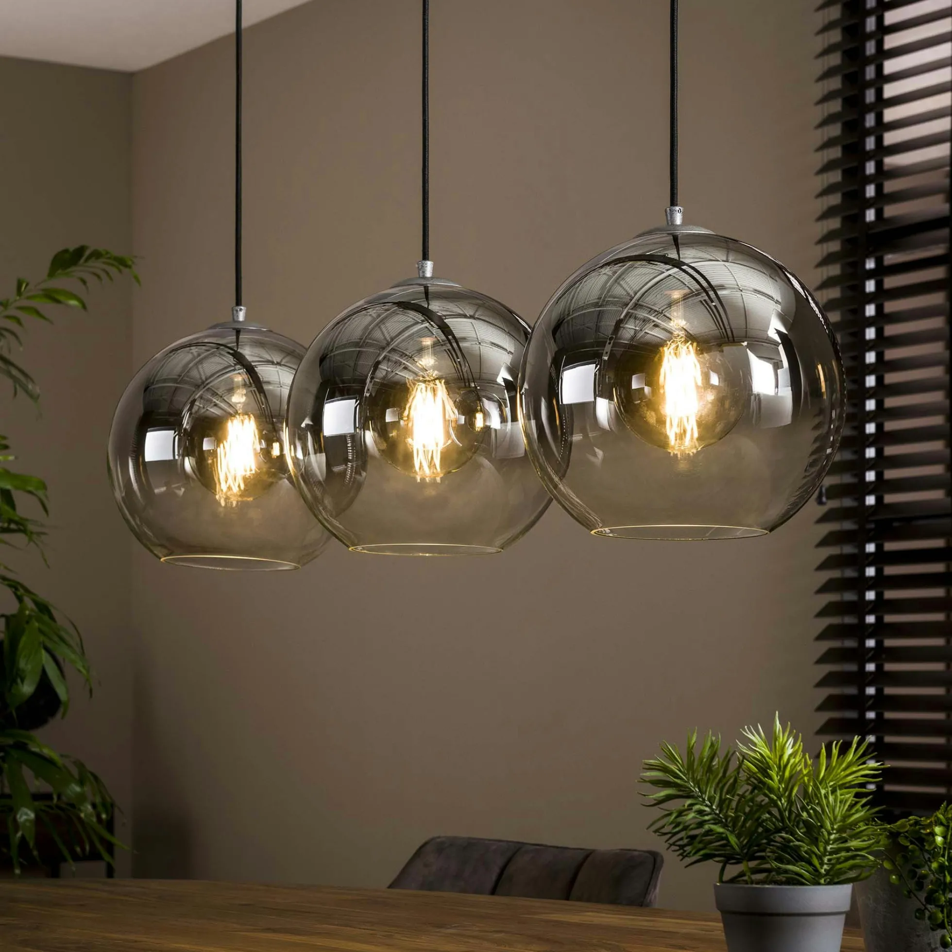 Suspension de table à manger en verre fumé 3 globes XL RALF