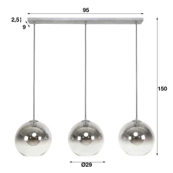 Suspension de table à manger en verre fumé 3 globes XL RALF
