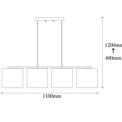 Suspension de table moderne, 4 abat-jour tons naturels ZURICH