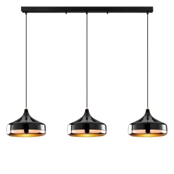 Suspension de table noire & cuivre, 3 abat-jour évasés SILE