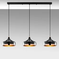 Suspension de table noire & cuivre, 3 abat-jour évasés SILE