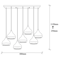 Suspension de table noire & cuivre, 7 abat-jour SILE