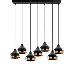 Suspension de table noire & cuivre, 7 abat-jour SILE