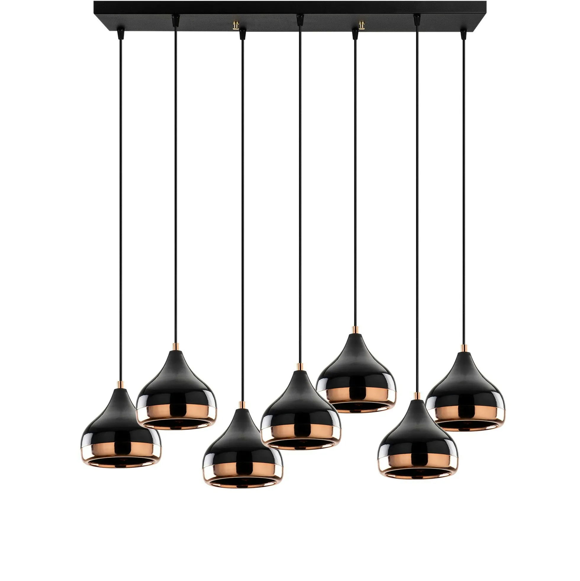 Suspension de table noire & cuivre, 7 abat-jour SILE