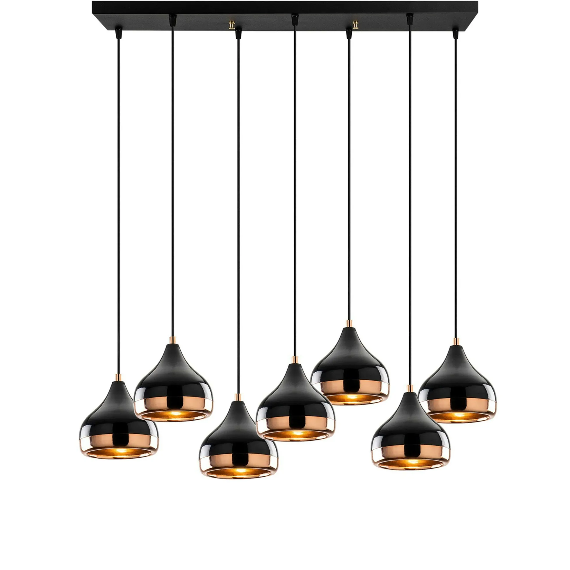 Suspension de table noire & cuivre, 7 abat-jour SILE