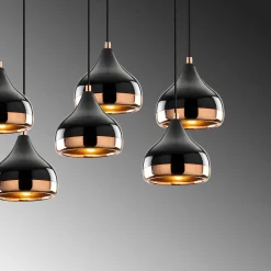 Suspension de table noire & cuivre, 7 abat-jour SILE