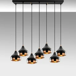 Suspension de table noire & cuivre, 7 abat-jour SILE