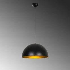 Suspension de table noire, dôme intérieur doré Ø40 cm SILE