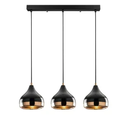 Suspension de table noire et cuivre, 3 abat-jour SILE