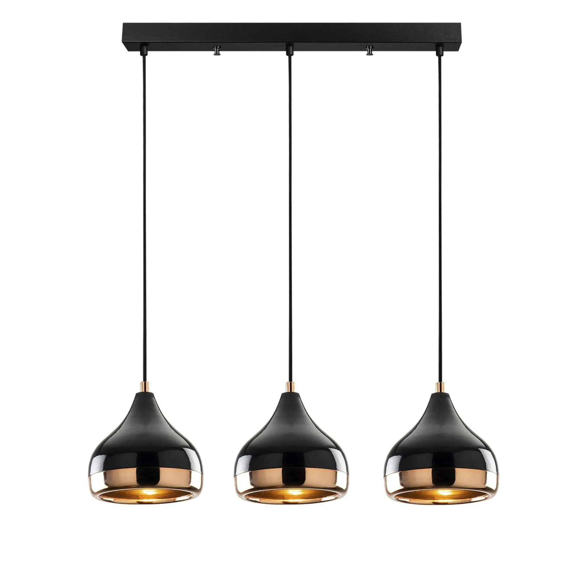 Suspension de table noire et cuivre, 3 abat-jour SILE