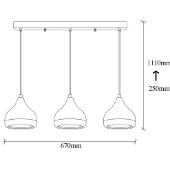 Suspension de table noire et cuivre, 3 abat-jour SILE