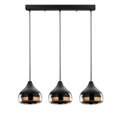 Suspension de table noire et cuivre, 3 abat-jour SILE